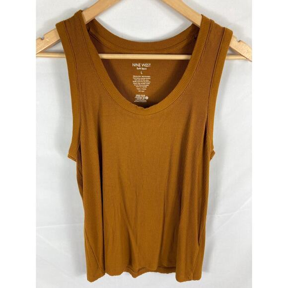 Nine West Soft Spun Dark Orange Brown Ribbed Tank Size Large - Picture 1 of 6